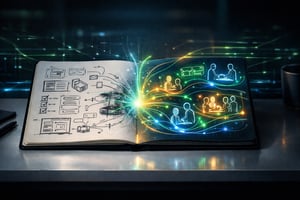 Create a cinematic highresolution digital artwork inspired by a blend of analog strategy sketching and futuristic system visualization with subtle inf-1