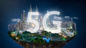 Artistic rendering of 5G connecting cities and people online through video