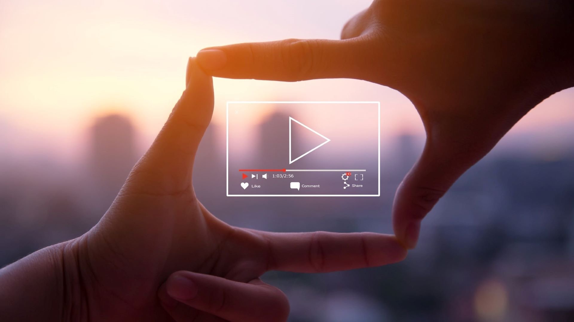 Viewer's hands framing a trending marketing video