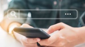 Customer reviewing online search results on a smartphone