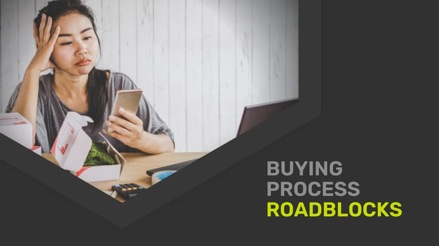 A frustrated e-commerce customer experiencing roadblocks in the digital buying process